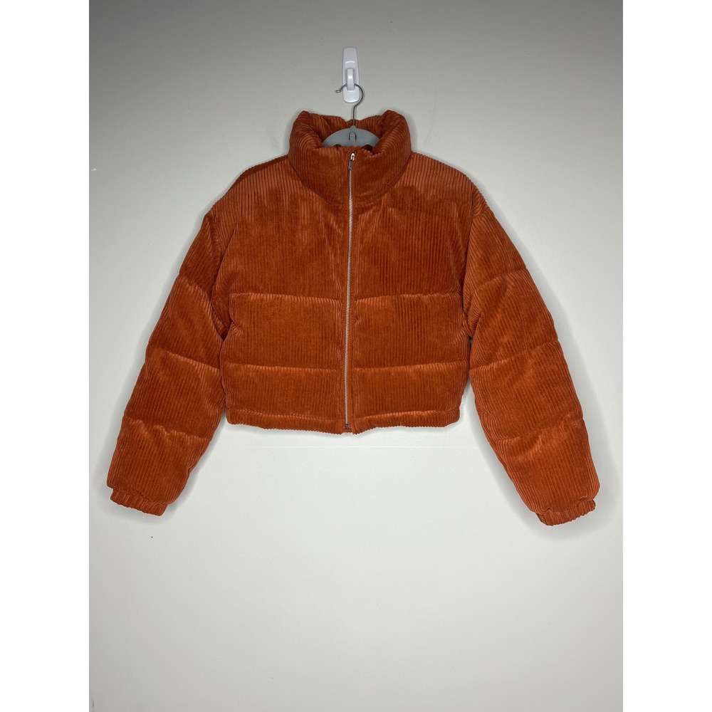 Altar'd State Corduroy Puffer Jacket Rust Orange Cropped Coat Women's XS Retro